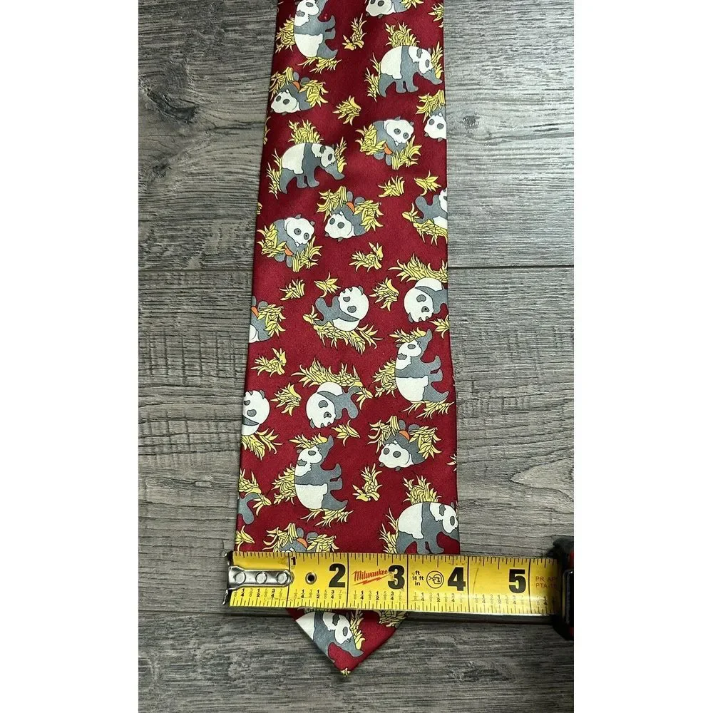 Kai Long  Panda Tie 100% Silk Hand‎ Made Burgundy Neck Tie